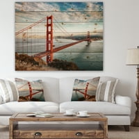 DesignArt 'Most Golden Gate most u San Franciscu' Morski most otisak na prirodnom borovom drvetu