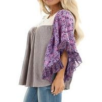 Ženska majica s okruglim vratom u blokovima od A-liste, Ženska bluza s cvjetnim printom, ljetni labavi top, ulični