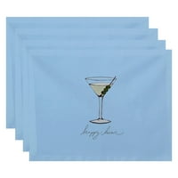 Ubrus s geometrijskim tiskom u donjem rublju, čaša za Martini sretan sat, koralj