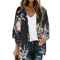 Kardigan za žene lagani trendi cvjetni print puff rukavac kimono kardigan labav šifon prekrivač up casual bluze