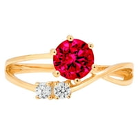Dijamant okruglog reza s imitacijom rubina u žutom zlatu od 14 karata, prsten s tri kamena od 9,5.