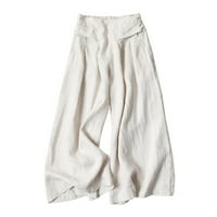 Široke sportske hlače Ženske minijaturne culotte od pamuka i lana, široke Palazzo hlače s elastičnom elastikom
