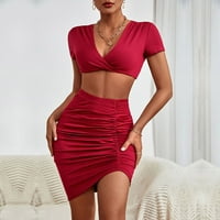 Ženska seksi moda, ljeto, izrez u obliku slova u, Kratki rukav, uska suknja, pripijeno odijelo, jesenske havajske