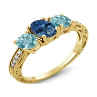 Kralj dragulja 2k ovalni plavi mistični Topaz, plavi cirkon, srebrni Moissanite prsten od 18k žutog zlata