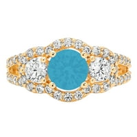 2-karatni okrugli dijamant, imitacija tirkizne boje, 14-karatni pasijans od žutog zlata s umetcima, prsten od