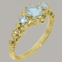 Prsten od žutog zlata 10K britanske proizvodnje s prirodnim akvamarinom ženski prsten za obljetnicu - opcije veličine-Veličina