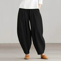 Ženske široke hlače lanene hlače Ženske Ležerne obične hlače udobne pamučne konopljine široke hlače s elastičnim