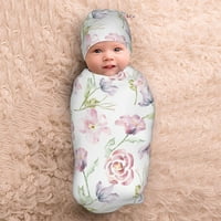 Set pelena za novorođenčad sa šeširom, dječja vreća za spavanje s bijelim akvarelnim cvjetovima, pogodna za bebe