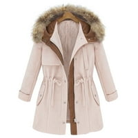 Jakne za žene, jakne, Jednobojni kaput dugih rukava, zimski topli kaput s kapuljačom, ležerna široka gornja odjeća