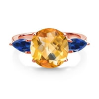 18K ružičasto zlato pozlaćeno srebrno žuto citrin i plavi stvoreni safirni prsten za žene