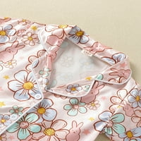 Uskršnji pidžama Set za djevojčice, cvjetne košulje na kopčanje i kratke hlače kratkih rukava, pidžama setovi