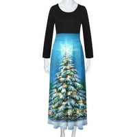 Ženska haljina s printom božićnog drvca s okruglim vratom do gležnja