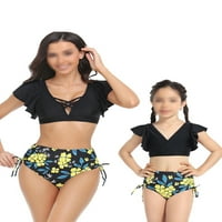 Bikini Set za plivanje mama i kćer, kupaći kostim za roditelje i djecu s volanima, obiteljski kupaći kostim bez