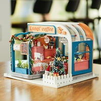 Drveni set minijatura, igračke za kućice za lutke s kompletom namještaja, LED Božićni rođendanski poklon