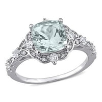 Ženski prsten od 2 karata s akvamarinom od mekog reza, bijelim safirom okruglog reza i dijamantom okruglog reza,