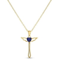 Stvorena Blue Sapphire 18kt zlato preko Sterling Silver Heart Center Angel Cross privjeska, 18