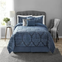 Glavne staze 7-komada mornarice Damask Comforter set, kralj, poliester