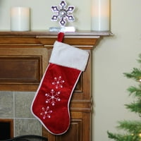 Božićna čarapa od pahuljica od crvenog baršuna s vezom i šljokicama od 19 inča s bijelom manžetnom