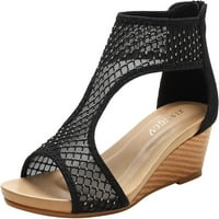 Ljetne ženske sandale na klin, crne elegantne sandale s remenom za gležanj, Ležerne sandale s izrezima, cipele