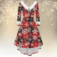 Božićni print haljina za žene za žene zabave ležerne haljine dugi rukavi vitki fit v-izrez cross haljina kućica