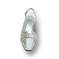 Elena Women široka širina širine od ljiljana, kopča za dragulj zatvorena nožni prst Slingback Silver 8