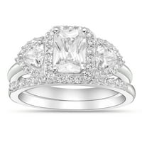 Sterling Silver Smaragd Cut Simulirani dijamantni set prstenovi