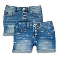 Traper Midi kratke hlače srednjeg rasta s namotanim manžetnama za djevojčice, 2 pakiranja, veličine 5 I Plus