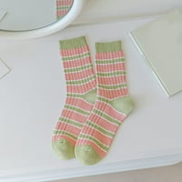Ženske casual slatke pletene čarape s prugama u kontrastnoj boji, Ženske mrežaste dvostruke karirane tajice, podvezice