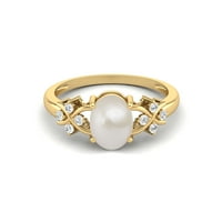 Srebrno zlato vermeil ovalni oblik Pearl Women zaručnički prsten