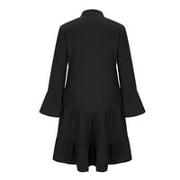 Ljetne haljine za žene s okruglim vratom, jednobojne haljine s printom kratkih rukava, crne boje