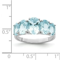 Bijeli sterling srebrni prsten traka dragulj aquamarine ovalno plavo