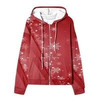 TDOQOT božićne kapuljače jakne- lagana casual zip up print dugi rukavi meke zimske jakne crvene