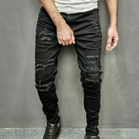 & Muške Casual traper pamučne ravne hlače s poderanim rupama, hlače Pune dužine, teretne hlače za muškarce