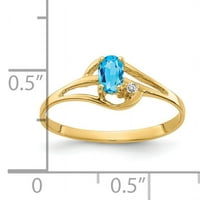Prsten od žutog zlata od 5 karata s ovalnim plavim topazom i dijamantom
