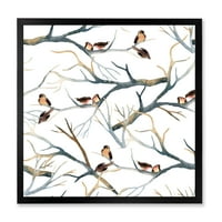 DesignArt 'male ptice koje sjede na granama drveća I' tradicionalni uokvireni umjetnički tisak