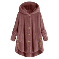 Ženski Gornji dijelovi Plus veličine, široki kardigan s plišanom kapuljačom na kopčanje, vuneni kaput, zimska