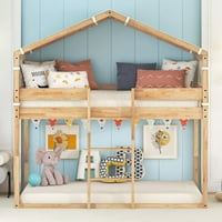 Na vrhu kreveta na kat u drvenom okviru s bež pamučnom tendom u obliku kućice-žuta