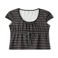 Ženske ljetne majice A kroja s kratkim rukavima i izrezom U obliku slova U, Čipka obrubljena, majice s prugastim