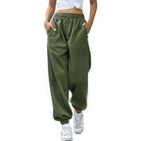 Ženske hlače s elastičnim strukom u struku, ravne hlače širokih nogavica, Ležerne udobne lanene hlače u zelenoj