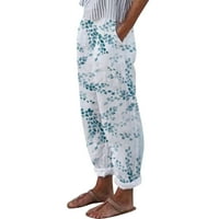 Ženske Palazzo hlače, Ležerne Duge trenirke s elastičnim pojasom i cvjetnim printom, svijetloplave, uh-oh