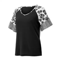 Ženske ljetne majice s prugama s leopard printom, Ležerne majice s kratkim rukavima, Pamučne majice u boji, bluza