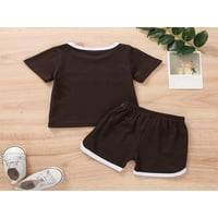 Odjeća za novorođene dječake i djevojčice Rebrasta Majica kratkih rukava s printom slova i kratke hlače u kontrastnoj