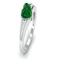 Dizajnerski prsten s podijeljenom glavom izrađen od smaragda i moissanita za žene, 14k bijelo zlato, 6,50 USD