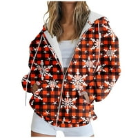 Ženski Božićni kaputi s vezicama modna novost karirane majice s printom božićnog drvca jakna s patentnim zatvaračem