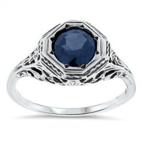 Blue Art Deco stil sterling srebrni filigree ct laboratorijski safirski prsten 072