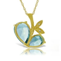 Galaxy Gold 14k 24 Žuto zlato Moderna ogrlica srca s prirodnim dijamantima i plavim Topazom