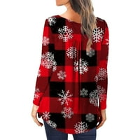 Majice za žene, tunika s okruglim vratom s božićnim printom, gumbi, široke bluze s dugim rukavima, vrhovi