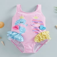 & Dječji kupaći kostimi za djevojčice s printom morskog konja iz crtića, bez rukava, Bez leđa, s volanima, odjeća