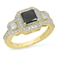 Kolekcija 2. Princezin zaručnički prsten s okruglim crno-bijelim dijamantom od 10 karata, žuto zlato, veličina