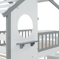 Aukfa kućni krevet krevet, drveni blizanac preko dvostrukog kreveta na kat s stepenicama i krovom za djecu, dječake